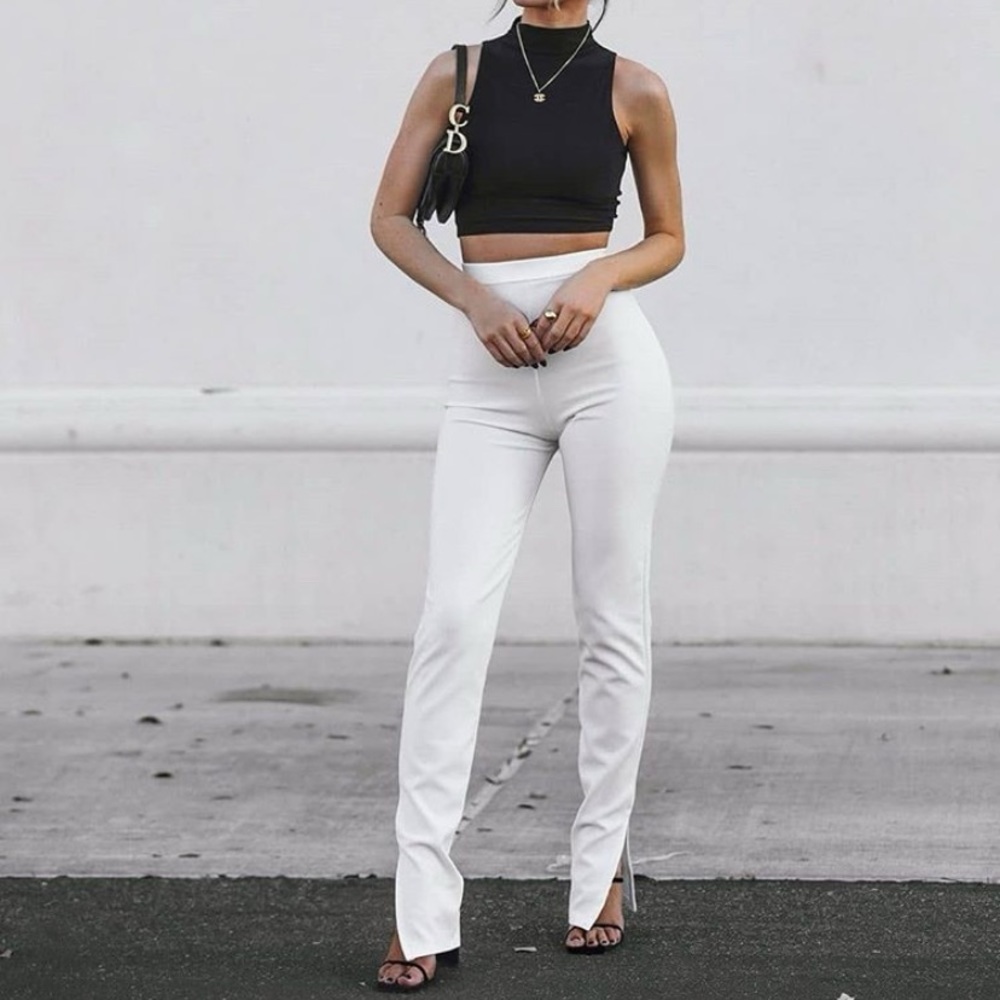 Missy Empire Nova White Side Split Trousers
